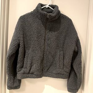American Eagle Sherpa Zip-Up Grey